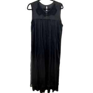 Vintage Nightgown Black Satin & Tulle Maxi‎ Slip Dress Witchy Whimsigoth Médium